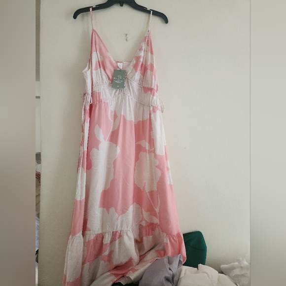 H&M Drawstrings Maxi Dress Floral Light Pink XXL, XL BNWT - Picture 14 of 15